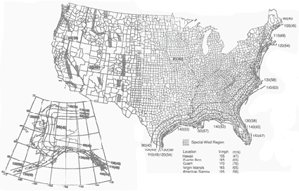 Basic wind speed at the State level - The east is subjected to higher wind loads and the local authority may adjust to account for recorded higher local wind speeds.